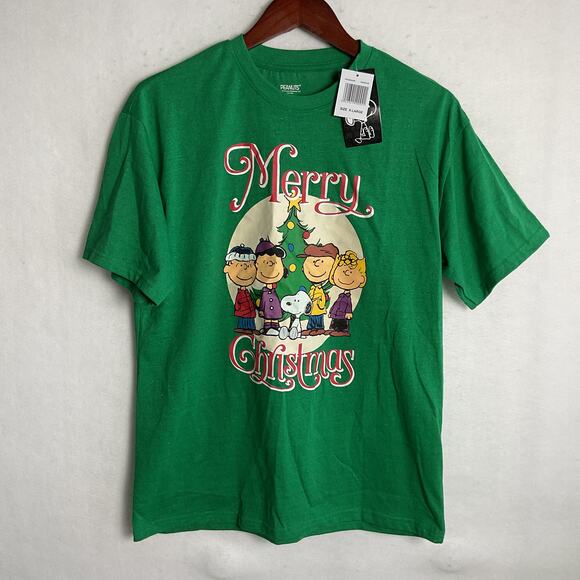 Peanuts Charlie Brown Christmas Tee Shirt Cotton Poly Blend Green XL NWT - Picture 2 of 9